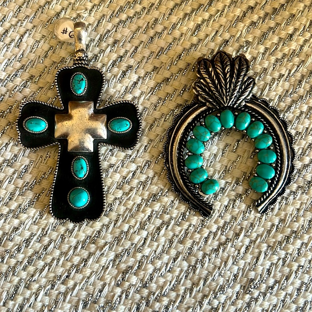 Two faux turquoise pendants